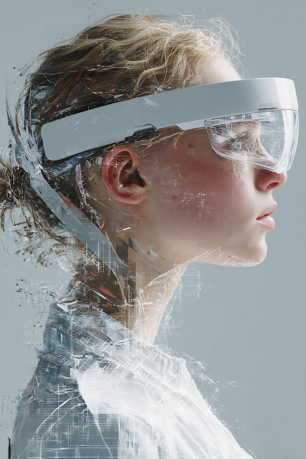 Futuristic city through VR headset